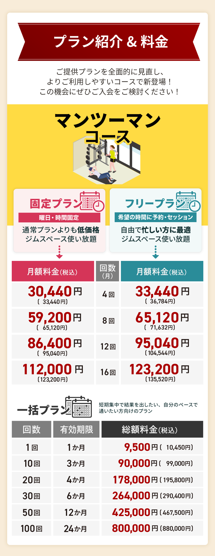 プラン紹介＆料金表／ご提供プランを全体的に見直し、よりご利用しやすいコースで新登場！この機会にぜひ入会をご検討ください！